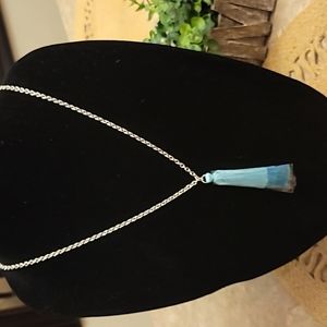 Long necklace set silver and blue